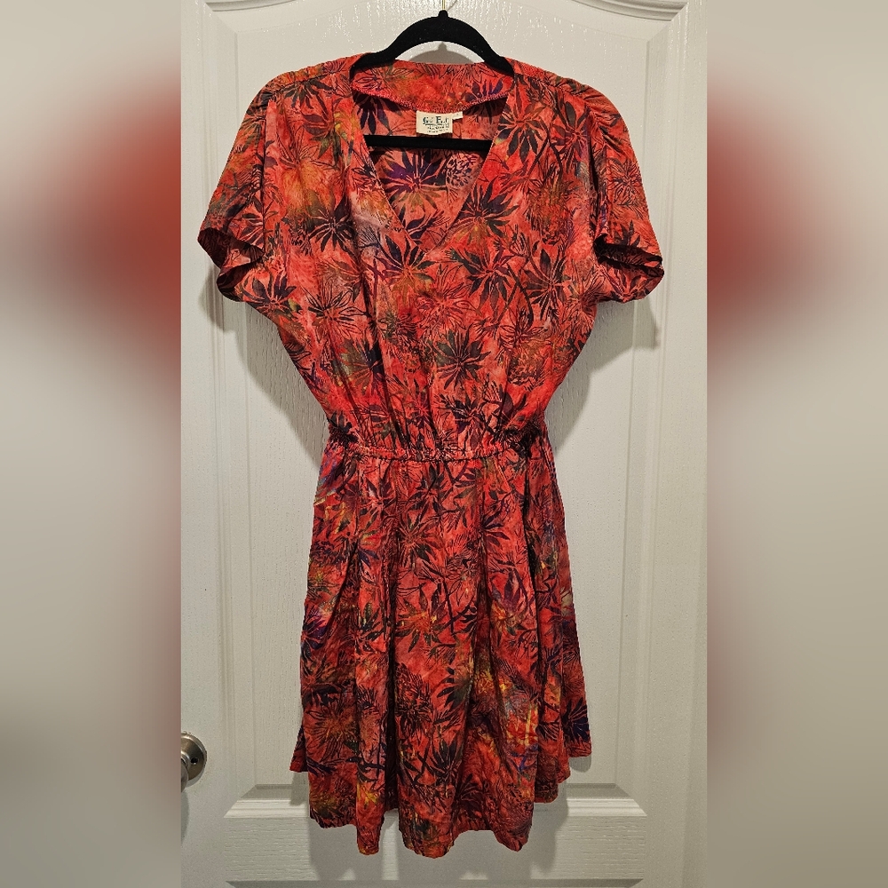 Go Fish Summer Palm Print Tropical Boho Hippie Dress - Small